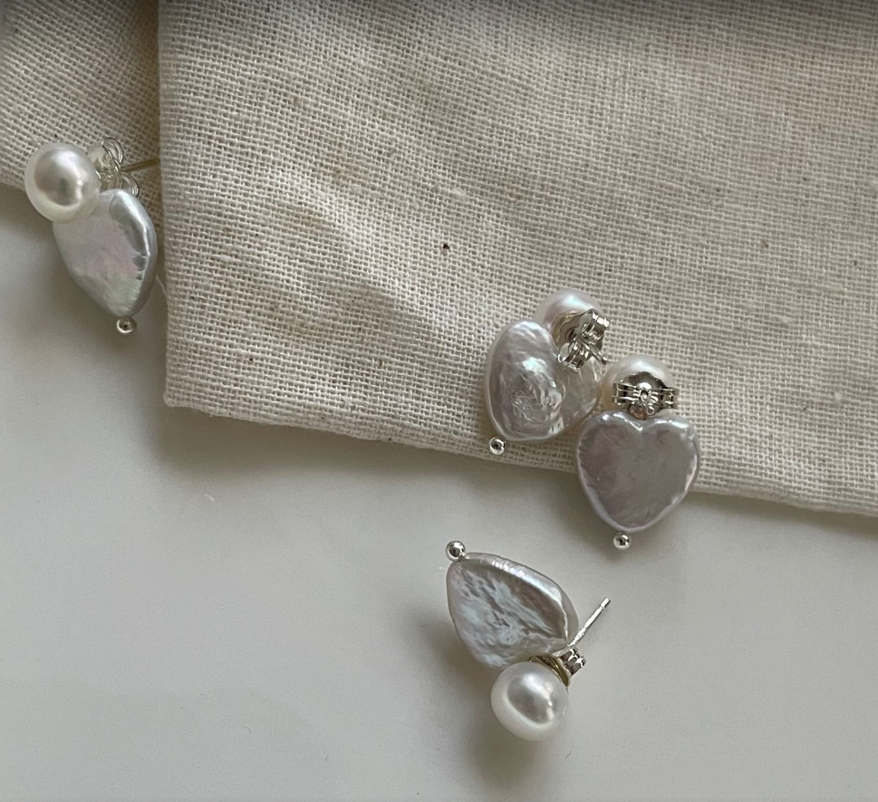 Heart Shaped Baroque Pearl Earrings Unique Irregular Natural Pearl Design - Image 4