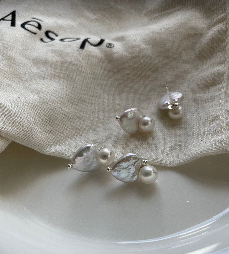 Heart Shaped Baroque Pearl Earrings Unique Irregular Natural Pearl Design - Image 2