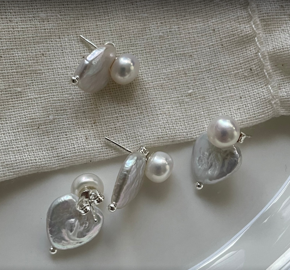 Heart Shaped Baroque Pearl Earrings Unique Irregular Natural Pearl Design - Image 3