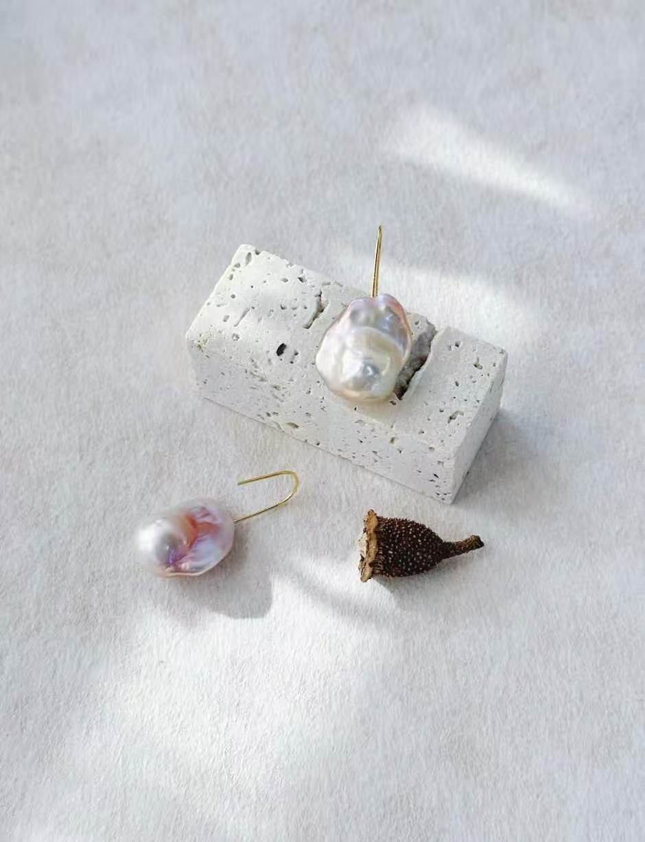 Aurora Glow Baroque Pearl Drop Earrings Luxury Iridescent Freshwater Pearl Jewelry in Sterling Silver - Image 5