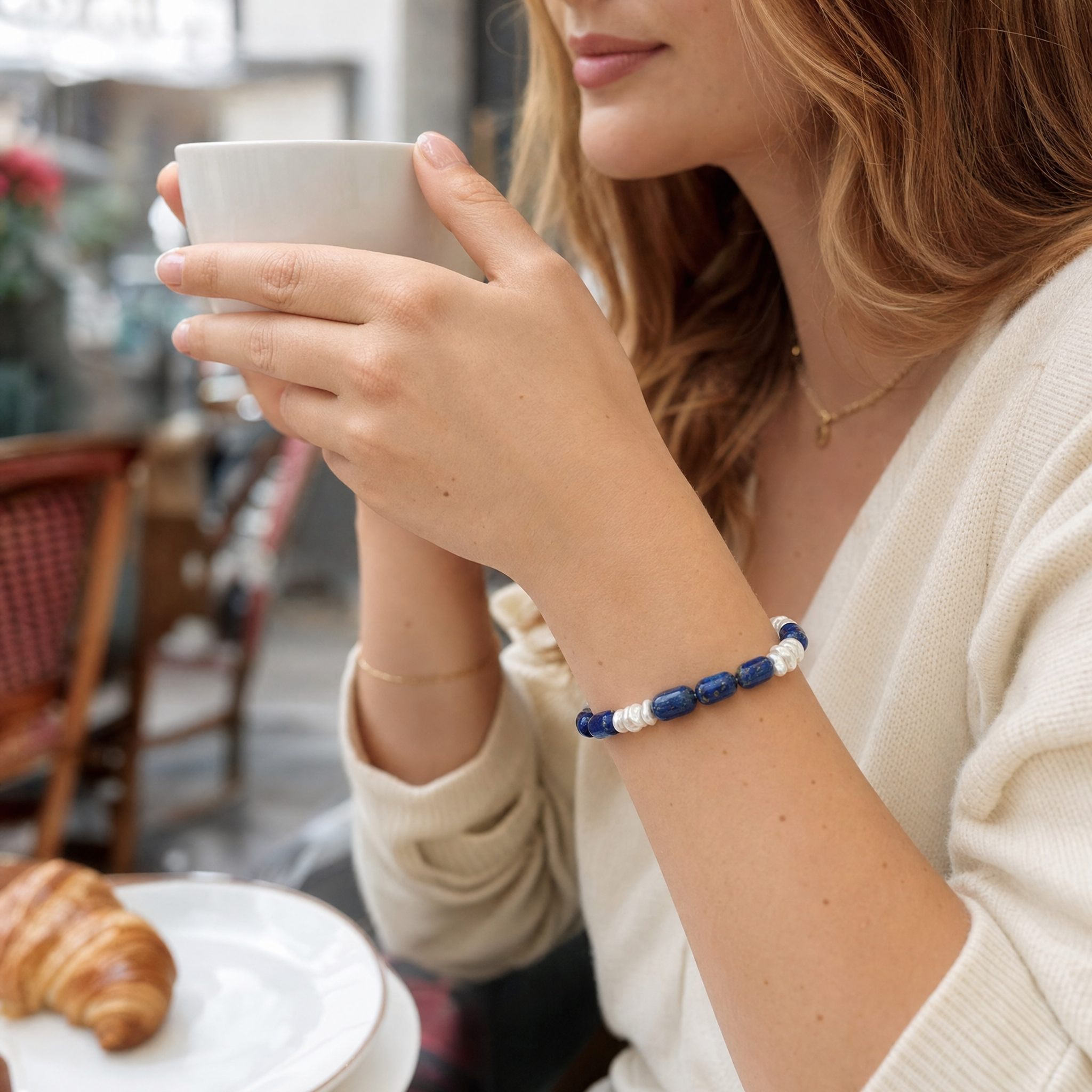 Ocean Muse Lapis Lazuli & Baroque Pearl Jewelry Set Freshwater Pearl Necklace and Bracelet Set in Sterling Silver - Image 6