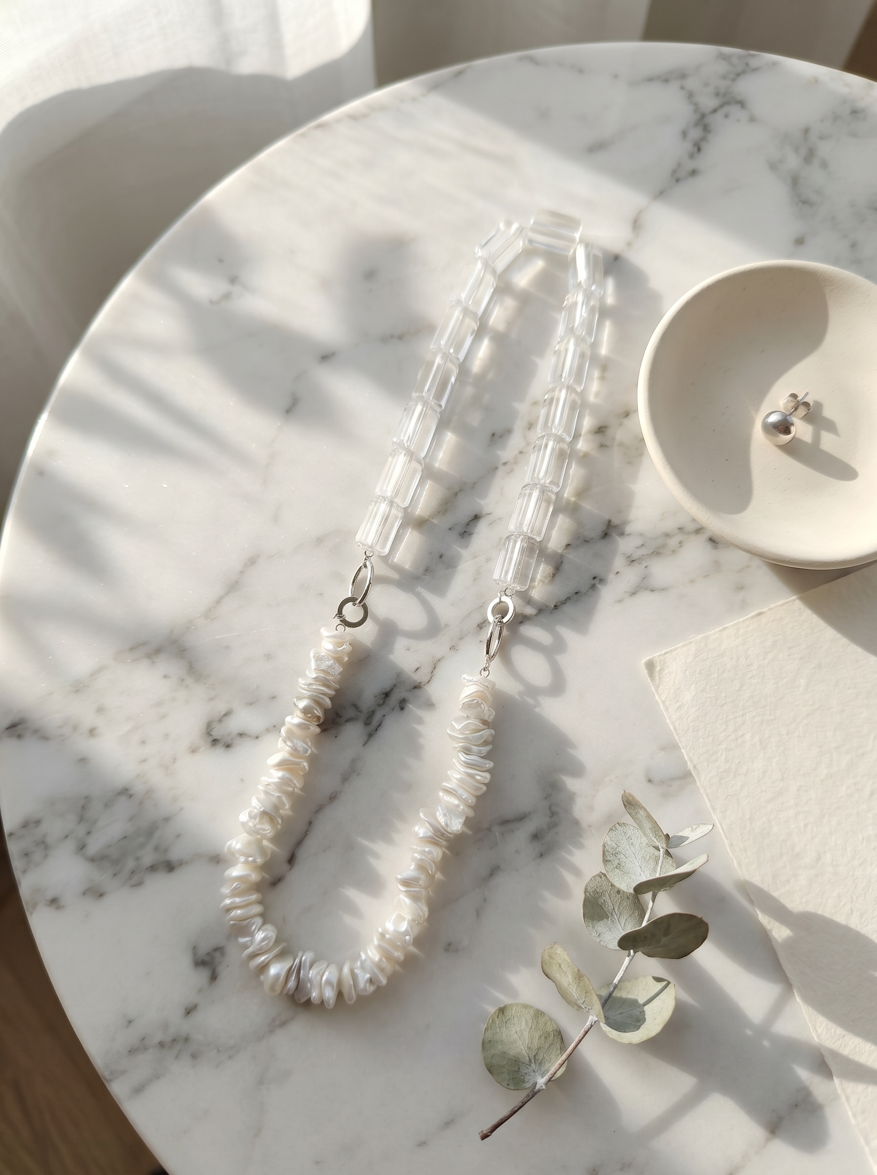 Convertible Baroque Pearl & Crystal Necklace 3-in-1 Freshwater Pearl Necklace and Bracelet Set in Sterling Silver - Image 3