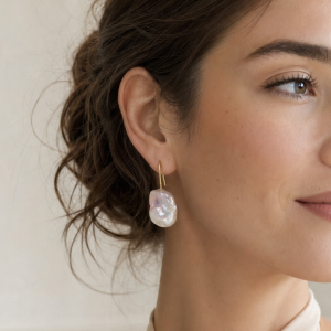 Aurora Glow Baroque Pearl Drop Earrings Luxury Iridescent Freshwater Pearl Jewelry in Sterling Silver