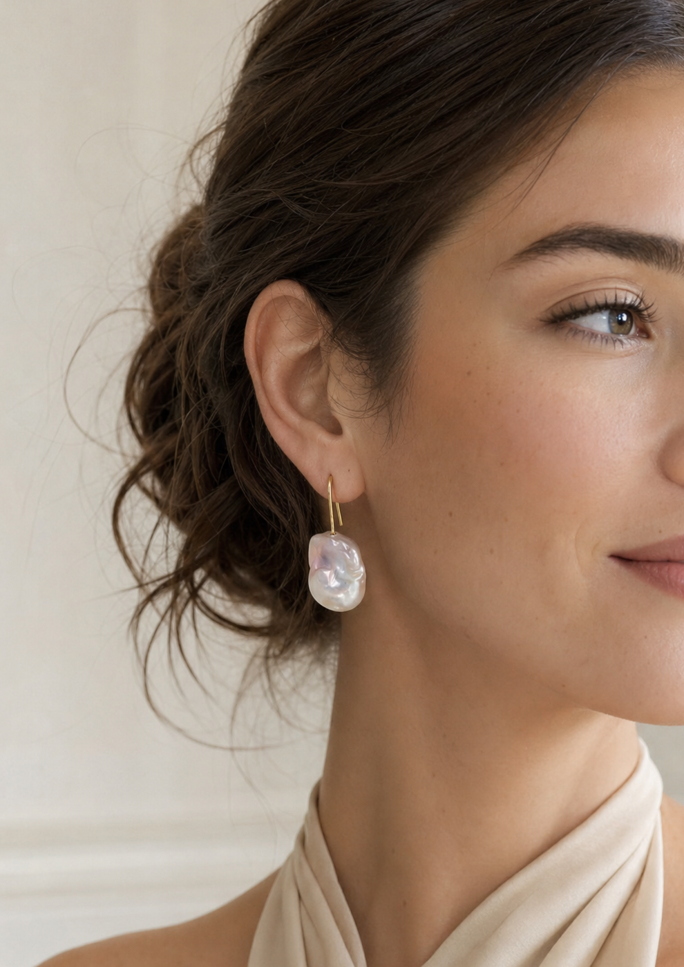 Aurora Glow Baroque Pearl Drop Earrings Luxury Iridescent Freshwater Pearl Jewelry in Sterling Silver