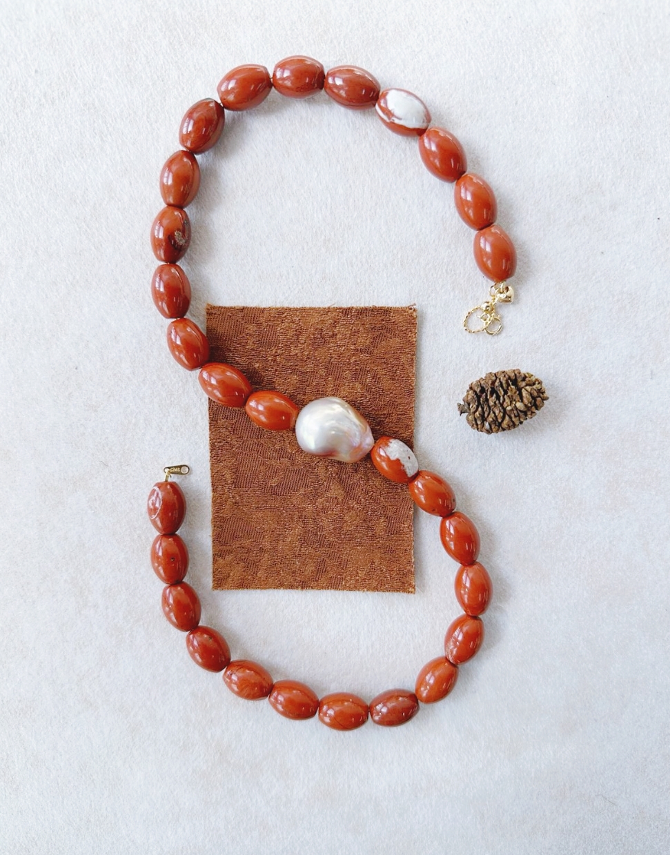Luminous Tide Natural Red Gemstone Baroque Pearl Necklace Freshwater Baroque Pearl Statement Necklace in 18K Gold Plated Silver - Image 5