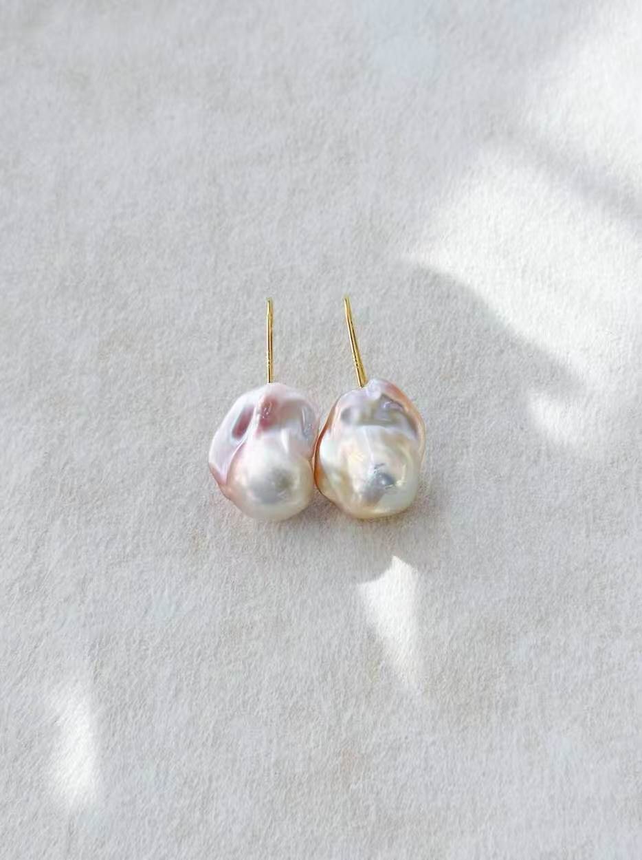 Aurora Glow Baroque Pearl Drop Earrings Luxury Iridescent Freshwater Pearl Jewelry in Sterling Silver - Image 2