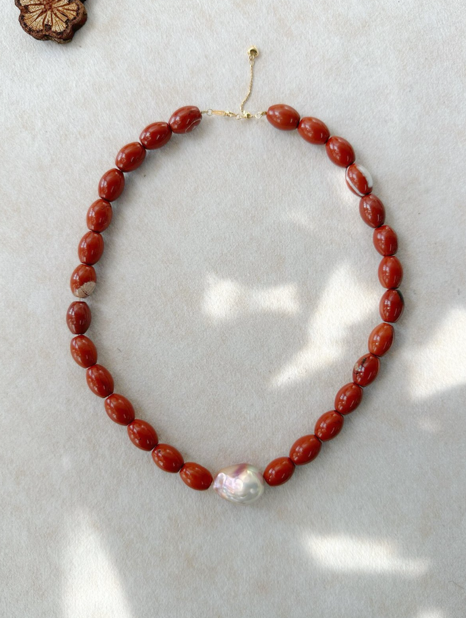 Luminous Tide Natural Red Gemstone Baroque Pearl Necklace Freshwater Baroque Pearl Statement Necklace in 18K Gold Plated Silver - Image 6