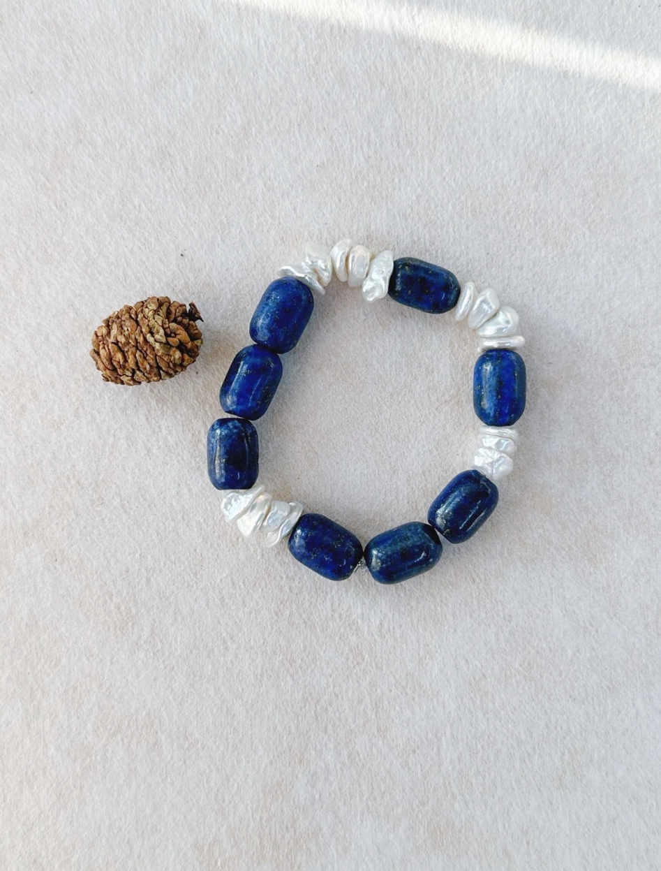 Ocean Muse Lapis Lazuli & Baroque Pearl Jewelry Set Freshwater Pearl Necklace and Bracelet Set in Sterling Silver - Image 5