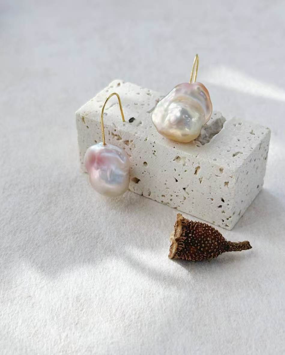 Aurora Glow Baroque Pearl Drop Earrings Luxury Iridescent Freshwater Pearl Jewelry in Sterling Silver - Image 4