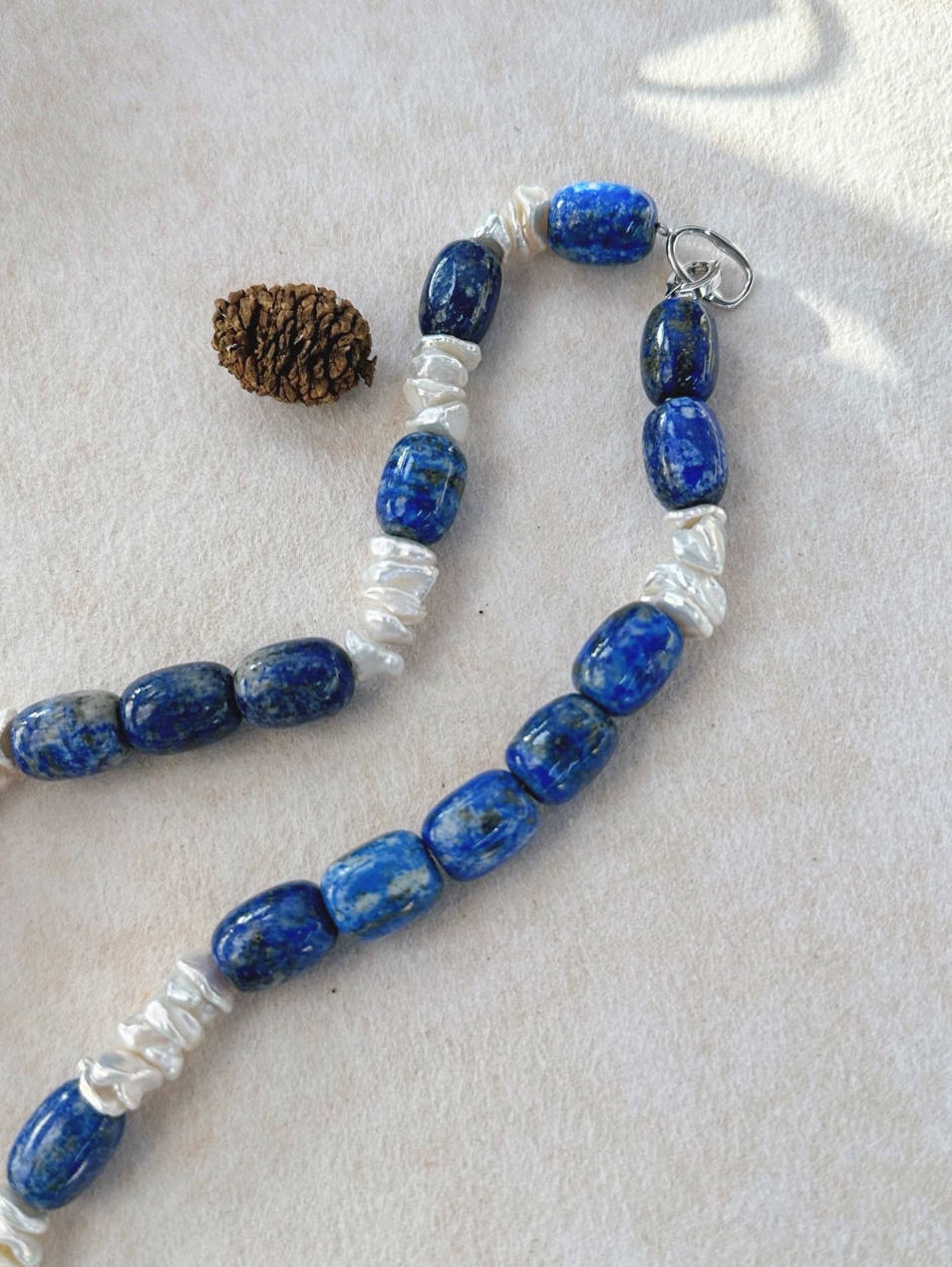 Ocean Muse Lapis Lazuli & Baroque Pearl Jewelry Set Freshwater Pearl Necklace and Bracelet Set in Sterling Silver - Image 4