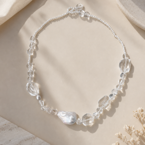 Floating Cloud Baroque Pearl Clear Crystal Necklace Statement Jewelry