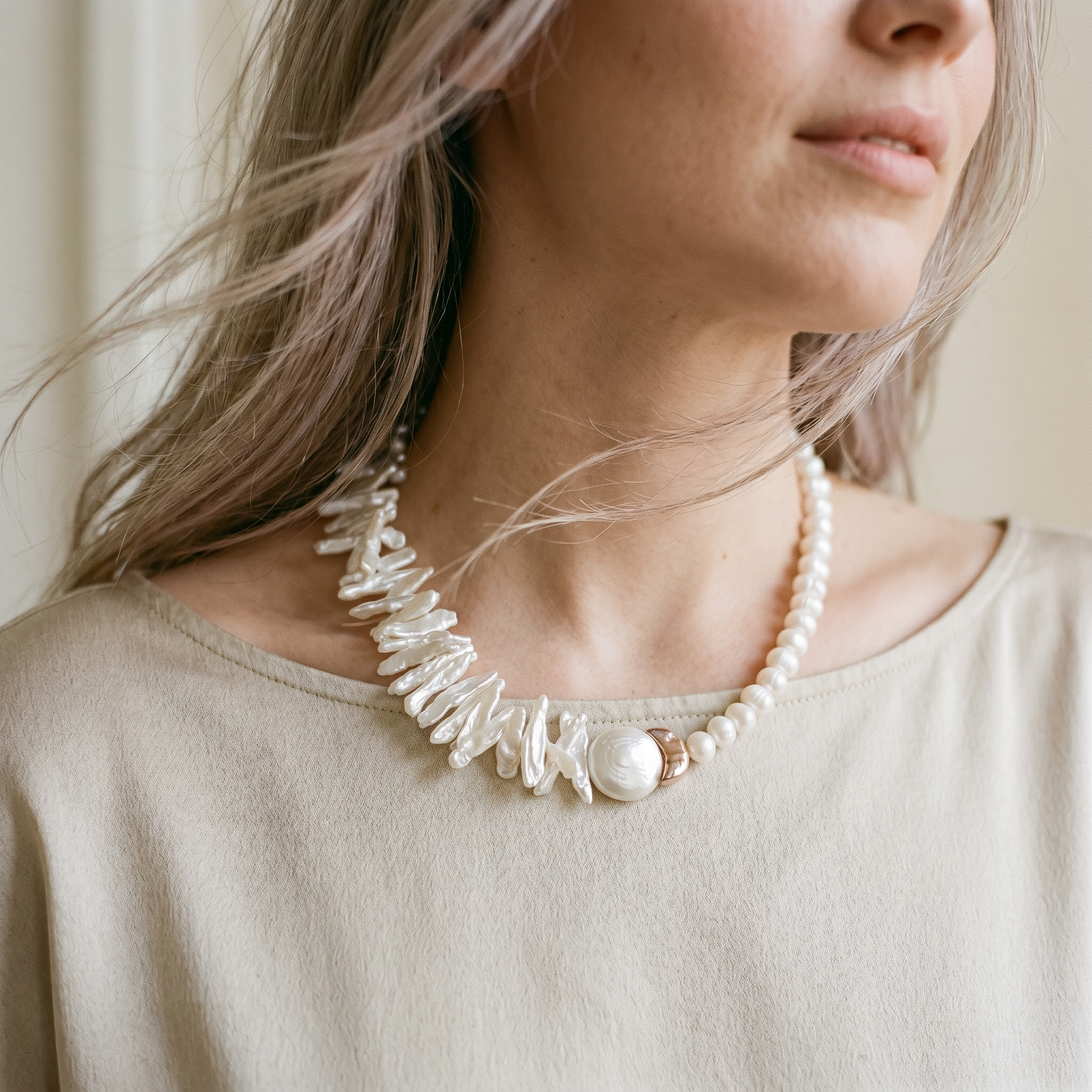 Seine Whisper Baroque Pearl Statement Necklace in Sterling Silver