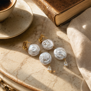 Double Pearl Drop Earrings Roman Holiday, Freshwater Coin Pearl Earrings in 14K Gold Filled
