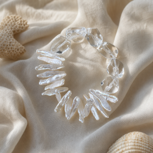 Floating Cloud Baroque Pearl & Clear Crystal Bracelet, Natural Pearl Artisan Bracelet