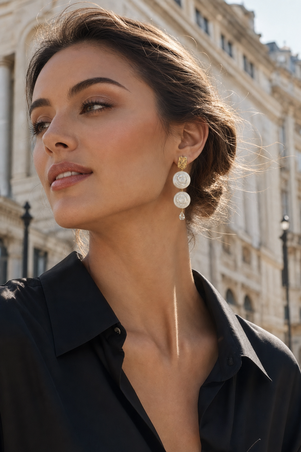Double Pearl Drop Earrings Roman Holiday, Freshwater Coin Pearl Earrings in 14K Gold Filled - Image 4