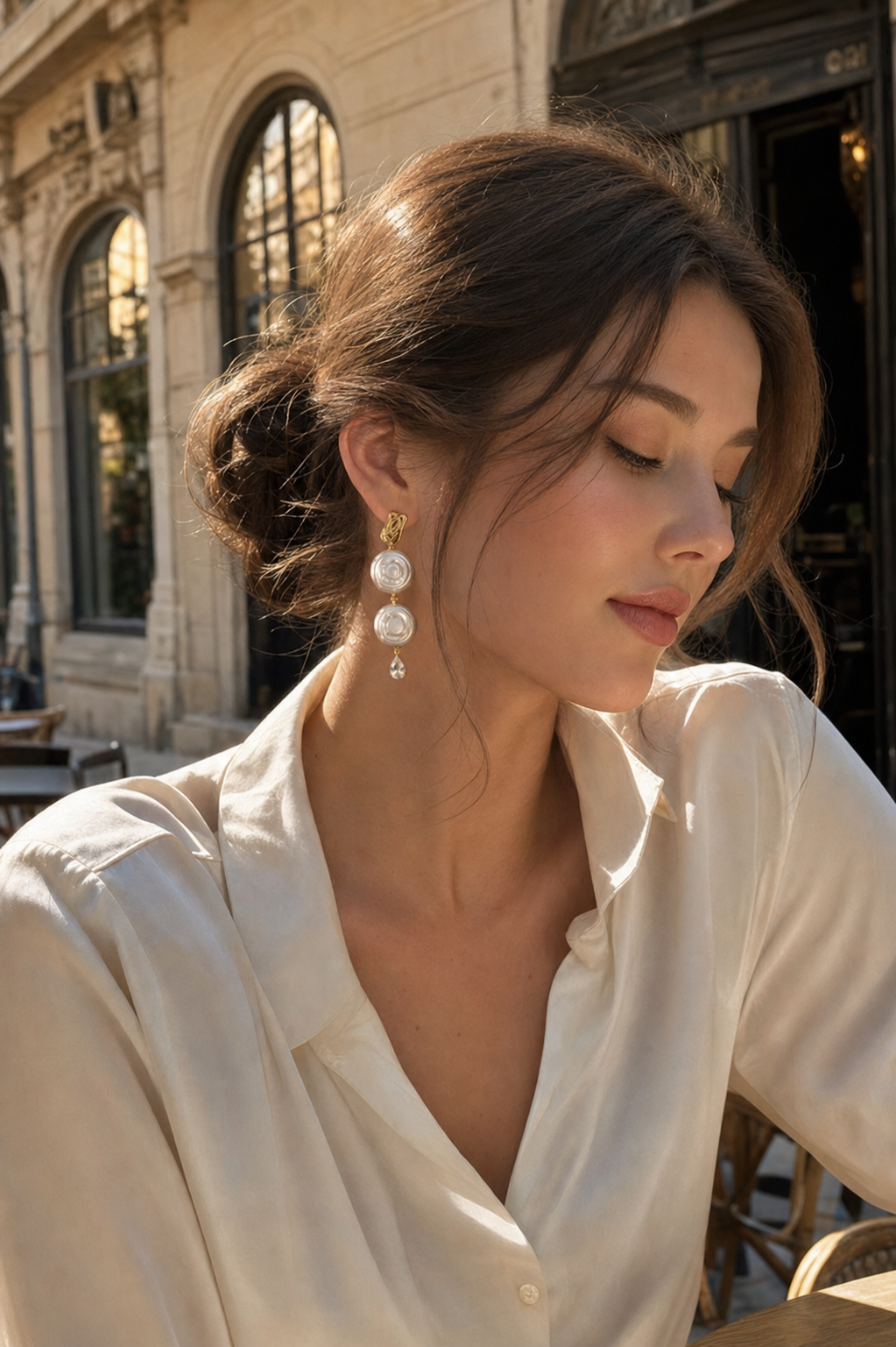 Double Pearl Drop Earrings Roman Holiday, Freshwater Coin Pearl Earrings in 14K Gold Filled - Image 3